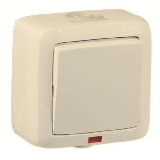 ВА10-262-01 Переключатель открытой установки, одноклавишный, с индикацией, брызгозащищенный, цвет слоновая кость