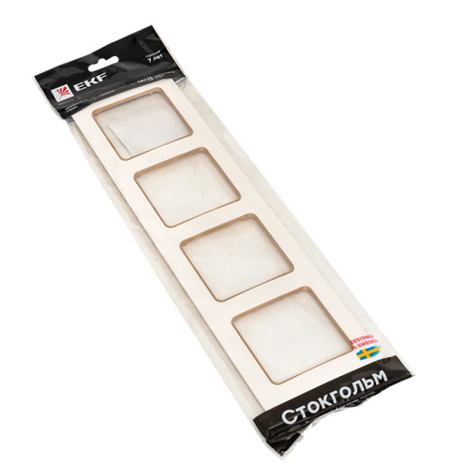 Стокгольм Рамка 4-местная белая с линией цвета шампань EKF PROxima