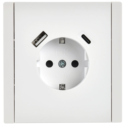 FORTE&PIANO Роз. з/к/ш в/к 16А USB A+C 18Вт FP247 бел. IEK