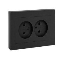 EKF Эпика Механизм розетки двойной, 16А, без заземления, со шторками, с рамкой, чёрный.