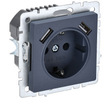 IEK BRITE BASE Маренго Розетка с з/к/ш 16А с USB A+A 3,1А РЮш10-2-БрМ