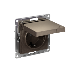Systeme Electric AtlasDesign Мокко Розетка с заземл. со шторк. с крышкой, 16А,IP20,мех., быстрозажим. клем.