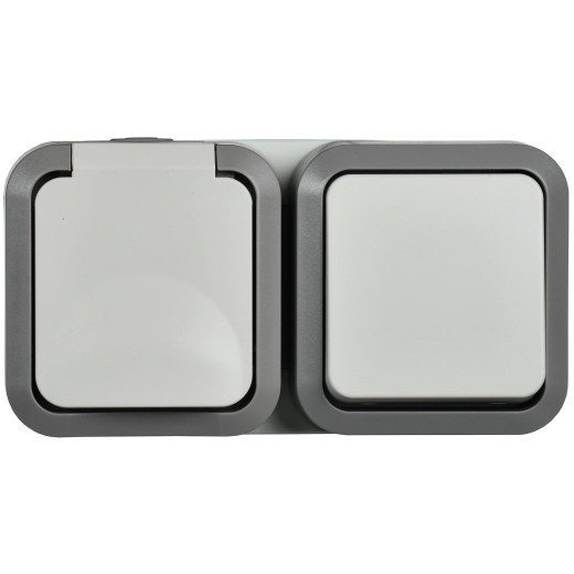 TORS Блок розетка + выключ. гор. 16А IP55 TS242 сер-бел IEK