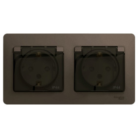 Systeme Electric Glossa Шоколад Розетка 2-ая с/з, со шторками, в сборе, IP44
