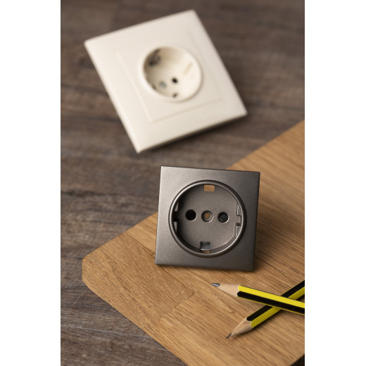 Валенсия лицевая панель розетки 1-местной с/з 16А графит с защ. штор. EKF PROxima