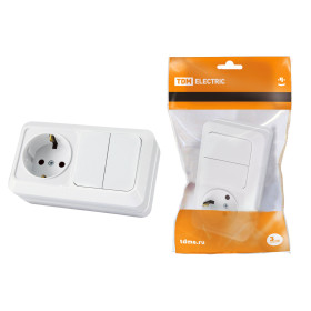 TDM Блок комбинированный выкл. 2-кл. 10А + розетка 2П+З 16А 250В БКВР IP20 белый 