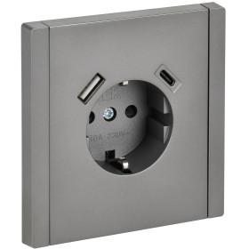 IEK FORTE&PIANO Сталь Розетка с/з со шт винтовое крепление 16А USB A+C 18Вт FP547