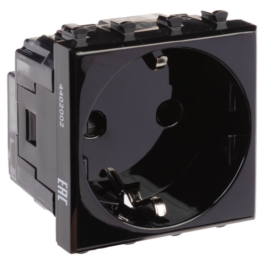 Розетка модульная, 2P+E, с з/ш, Avanti, черный квадрат, 2 модуля