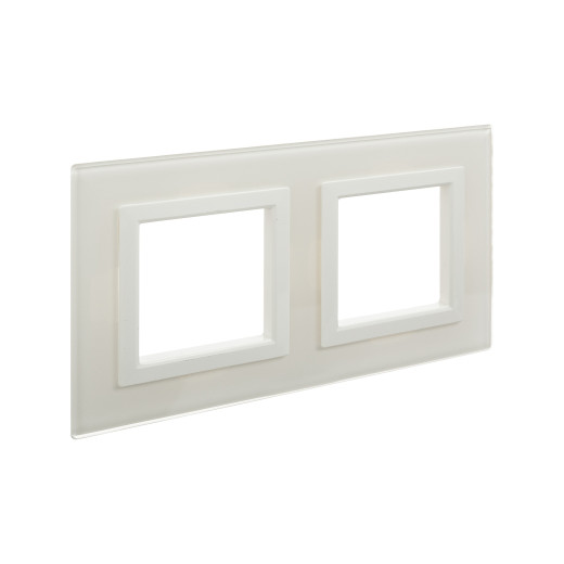 Рамка из натурального стекла 2 поста (4 мод.), Avanti, белая