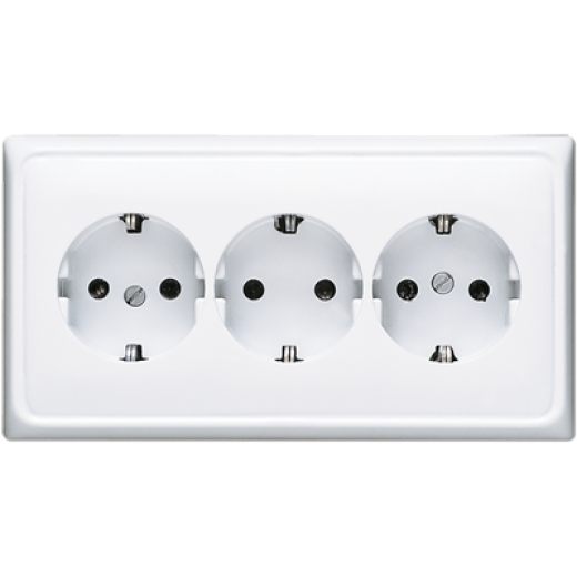 Розетка тройная с заземлением для кабельканалов, белая