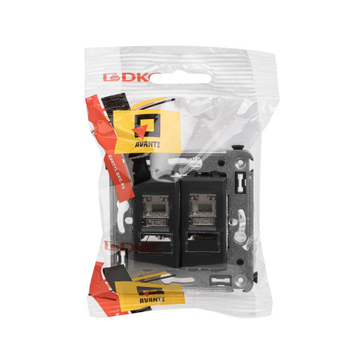 Компьютерная розетка RJ-45 в стену, кат.5e двойная экранированная, Avanti, черный матовый