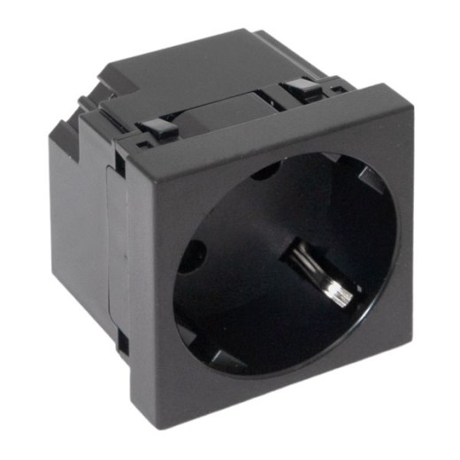 Розетка 45x45 с зазем. 45 градусов, быстрозажимные клеммы, черная, матовая EKF