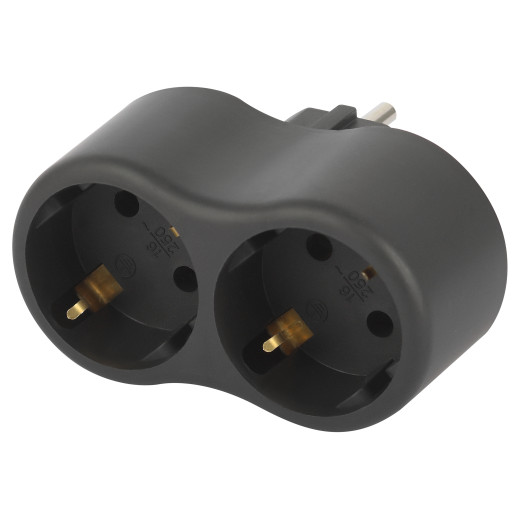 Разветвитель электрический ЭРА SPx-2e-B на 2 розетки с заземлением 16А черный