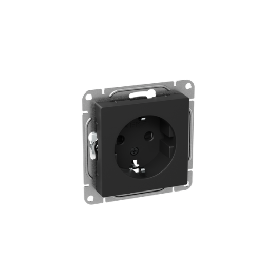 Механизм розетки, 16А, с заземлением, со шторками, чёрный Эпика EKF