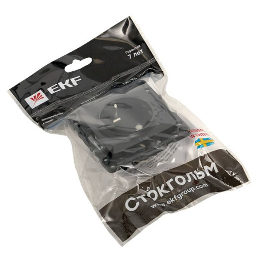 Стокгольм Механизм Розетки 1-местной с/з 16А винтовые клеммы черный с защ. штор. EKF PROxima