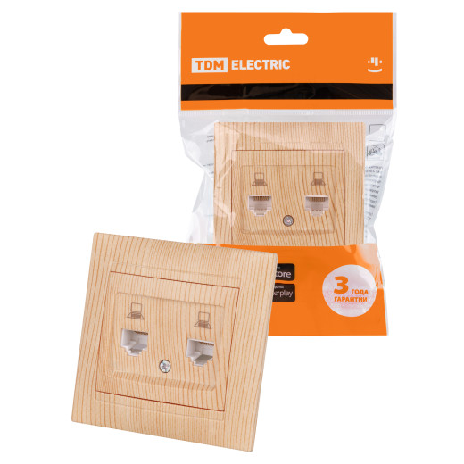 Розетка компьютерная двойная RJ45 сосна 