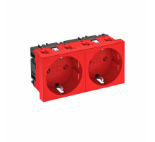OBO Bettermann Розетка силовая 0° двойная 2х2К+З, 2 модуля Modul45, 45х90 мм, со шторками, 16А 250В красная
