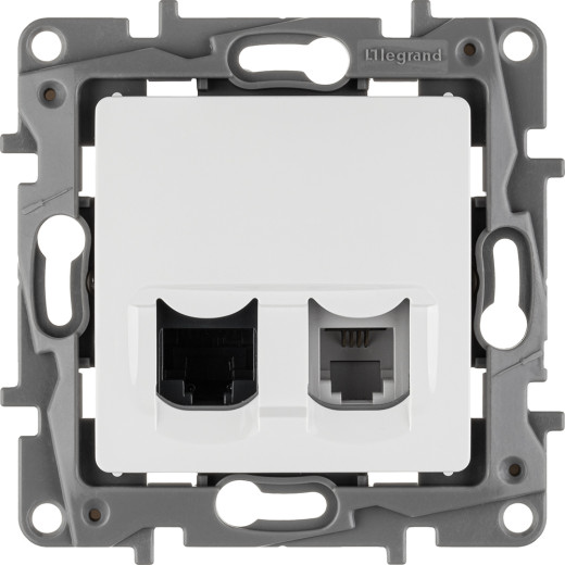 Розетка двойная RJ11+RJ45 категория 5e UTP - Legrand Etika - белый