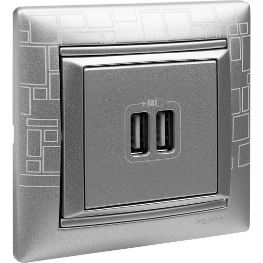 Зарядное устройство USB тип А / тип А - Legrand Valena - 3000мА 15Вт - алюминий