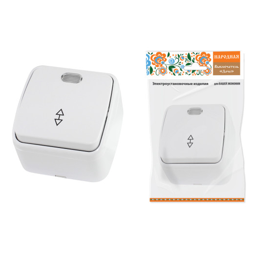 Переключатель на 2 направления 1-кл. открытой установки с подсветкой IP20 10А, белый 