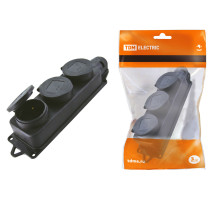 TDM Розетка трехместная с заглушками каучук 2Р+РЕ 16А 250В IP44