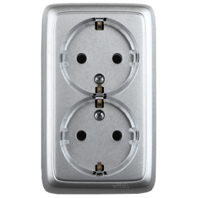 Hegel Альфа наруж Серебро РА16-181-06 Розетка с/з двойная