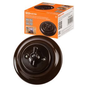 TDM Выключатель скрытой установки фарфоровый поворотный перекрёстный с ручкой (бантик) 10А коричневый «Б