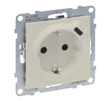 Legrand/Daccord SUNO Слоновая кость Комбинированная розетка со шторками 2К+З 16А 250В/USB С 1500мА. Безвинтовые зажимы..