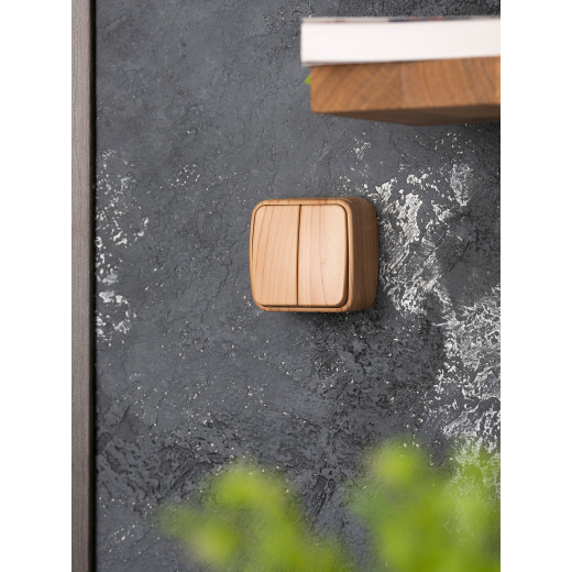 Выключатель 2-клавишный ОП Минск 10А светлое дерево EKF