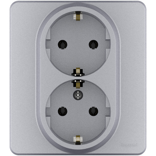 Розетка двойная с заземлением - Legrand/Daccord Inspiria - без шторок в сборе 16А 250В винтовые зажимы - алюминий