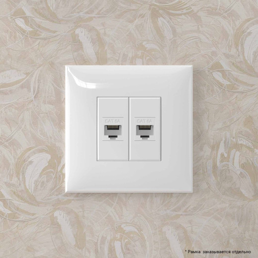 Компьютерная розетка RJ-45 без шторки в стену, кат.6A двойная, Avanti, белое облако