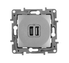 Legrand Etika, алюминий, зарядное устройство с USB разъемами A-C.