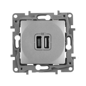 Legrand Etika, алюминий, зарядное устройство с USB разъемами A-C.