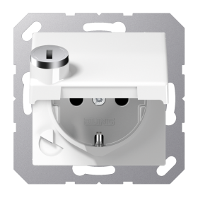 JUNG SCHUKO-розетка  с крышкой и замком, белая