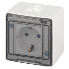 ЭРА Розетка Эксперт 11-2501-01 с заземлением с крышкой 2P+E IP55 16A-250В ОУ белый