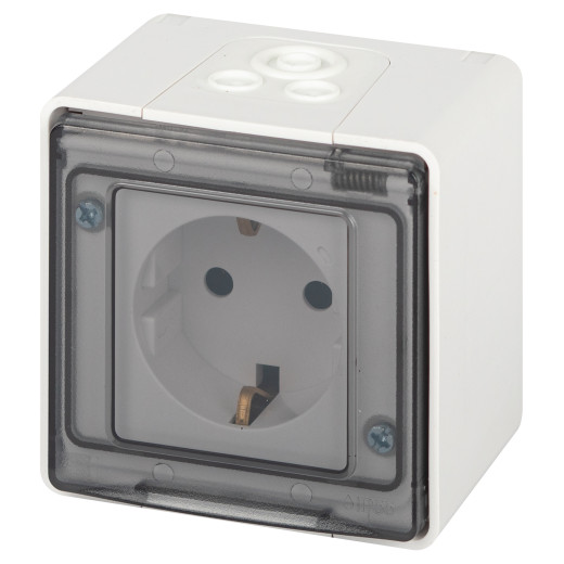 Розетка ЭРА Эксперт 11-2501-01 с заземлением с крышкой 2P+E IP55 16A-250В ОУ белый