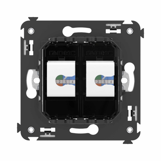 Телефонная розетка RJ-12 без шторки в стену двойная, Avanti, черный квадрат