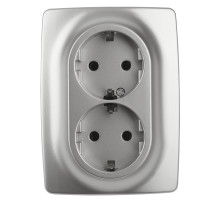 ЭРА Розетка Серия 12 12-2106-03 двойная с заземлением 2X2P+E Schuko 16A-250В IP20 алюминий