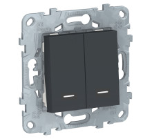 Schneider Electric Unica New Антрацит Выключатель 2-клавишный, 2 модуля, с подсветкой, 2 х сх. 1а