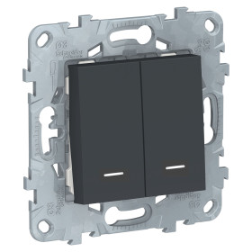 Schneider Electric Unica New Антрацит Выключатель 2-клавишный, 2 модуля, с подсветкой, 2 х сх. 1а