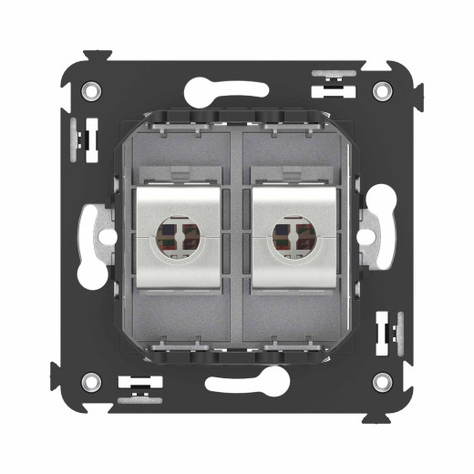 Компьютерная розетка RJ-45 без шторки в стену, кат.6А двойная экранированная, Avanti, закаленная сталь