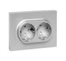 EKF Эпика Механизм розетки двойной, 16А, с заземлением, со шторками, с рамкой, алюминий.