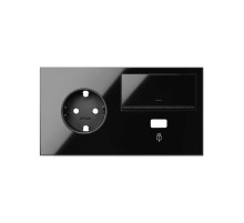 Simon 100 Черный глянец Кит 2 поста, фронт. Накладка на 1 розетку Schuko (слева) + 1 з/у USB SC + 1 клавиша светорегулятора