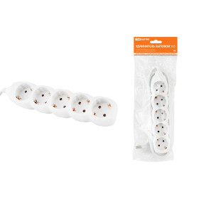 TDM Удлинитель бытовой У05 5 гнезд, 1,5метра, с заземлением, ПВС 3х1мм2 16А/250В