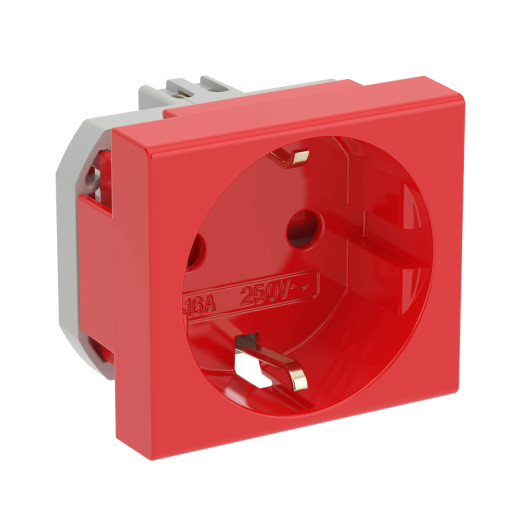 Розетка силовая 2Р+Е, со шторками, Viva, 2 мод., красная