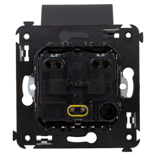 Розетка с крышкой в стену, 2P+E, с з/ш, Avanti, черный матовый