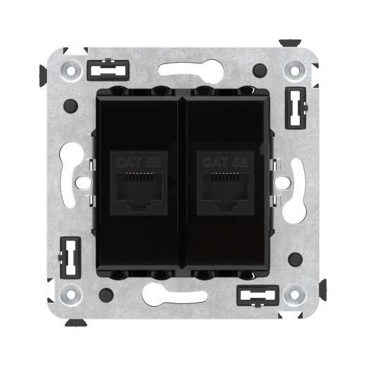 Компьютерная розетка RJ-45 без шторки в стену, кат.5е двойная, Avanti, черный квадрат
