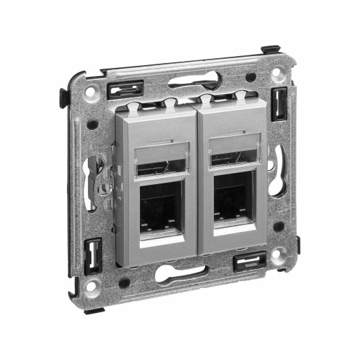 Телефонная розетка RJ-12 в стену двойная, Avanti, закаленная сталь