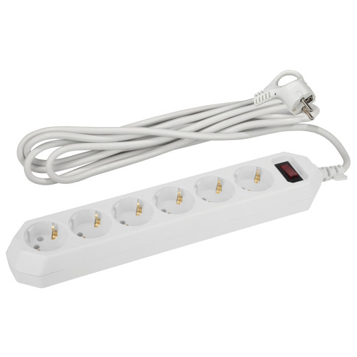 Сетевой фильтр ЭРА  USF-6es-5m-W с базовой защитой с заземлением с выключателем 6 розеток 5м 10А белый
