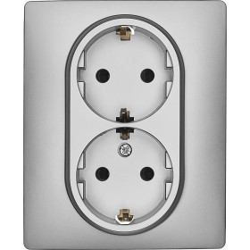 Розетка двойная с заземлением - Legrand/Daccord Inspiria - со шторками в сборе 16А 250В винтовые зажимы - алюминий.